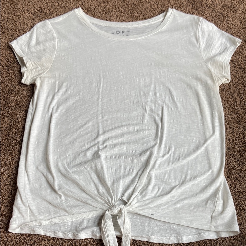 LOFT Women's White Tie-Front Top